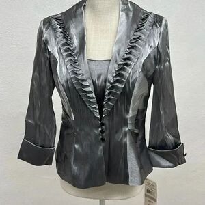 J.R. Nites by Carol Lin Jacket and Tank 2 Pc Metallic Silver Women’s Sz 6